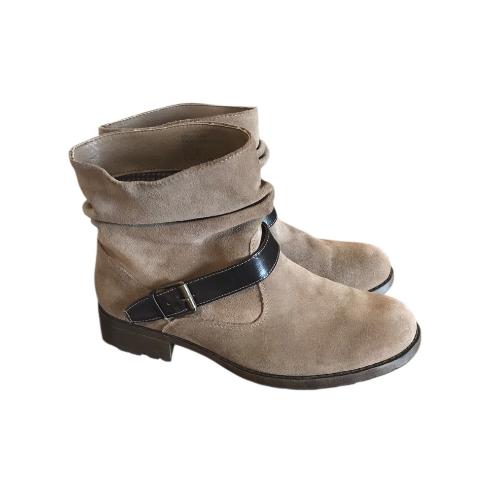 White Mountain Booties Womens 8.5 Buckle Detail Ankle Suede Leather Slipon Boots